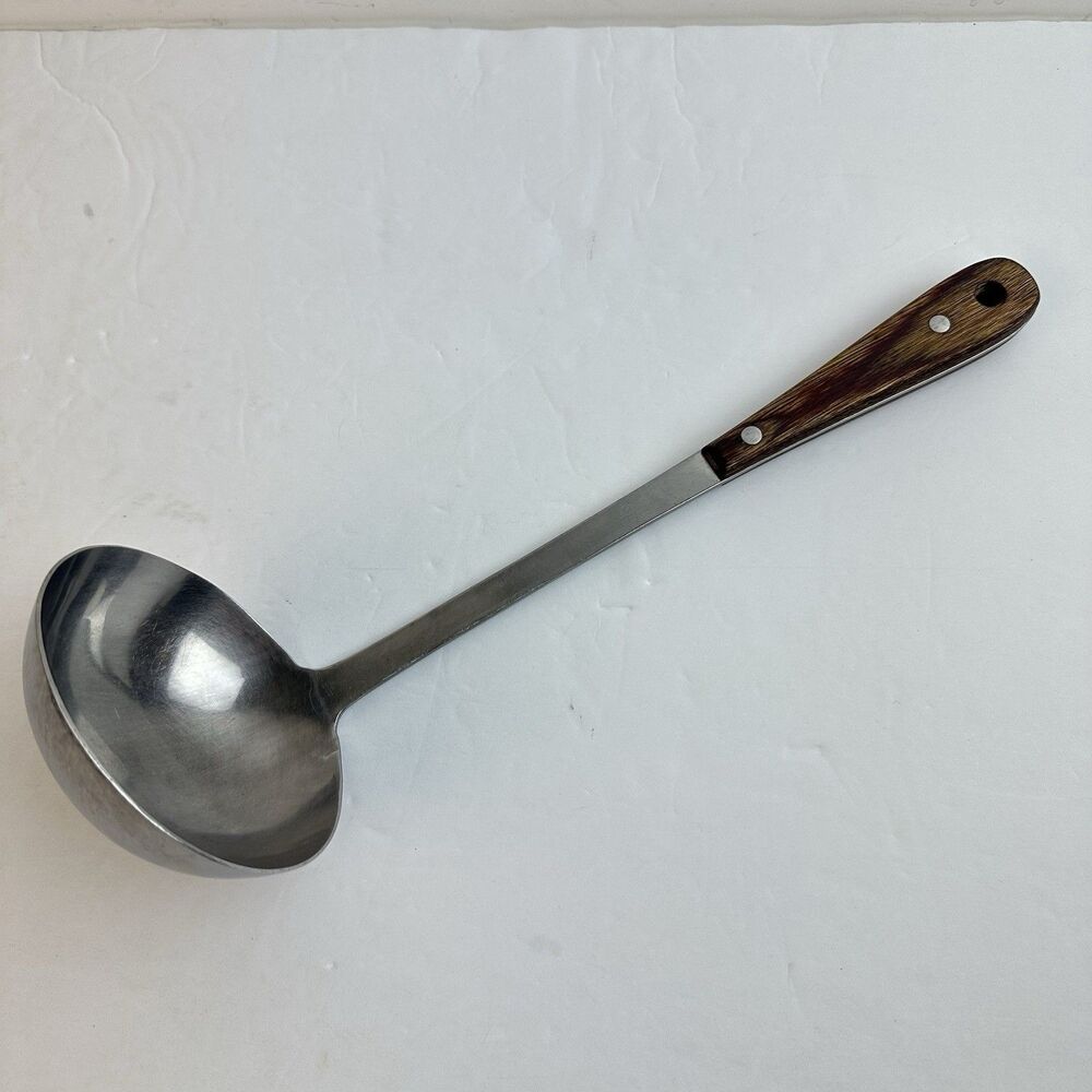 VTG MCM Retro Soup Serving Ladle Stainless Steel Riveted Wood Handle Vollrath